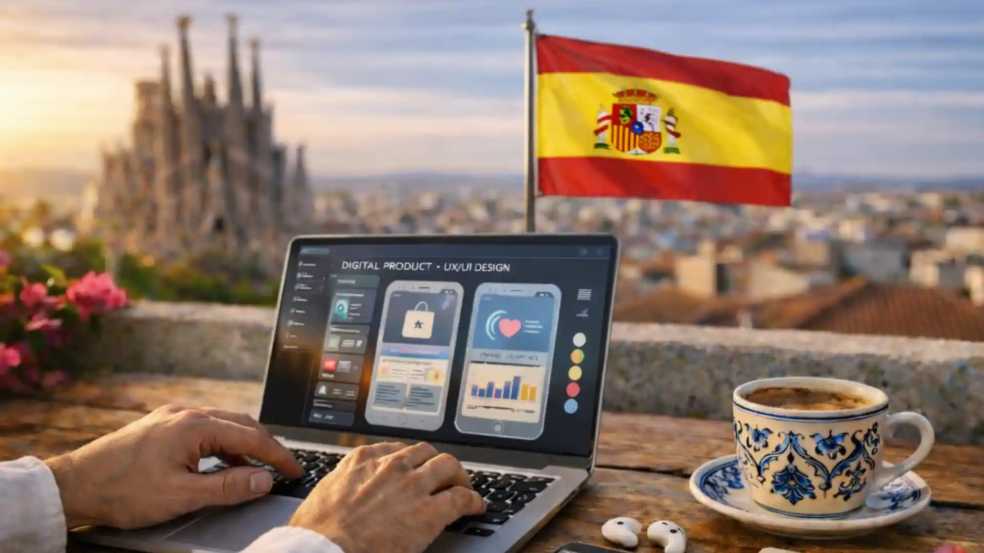 ديجيتال نوماد اسبانيا: رحّال رقمي يعمل عن بُعد باستخدام حاسوب محمول في إسبانيا.